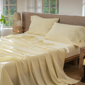 MooMee fitted sheet with deep 17-inch pocket for secure queen fit.