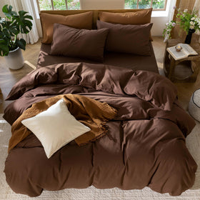 MooMee cocoa brown pillowcase pair with envelope closure design