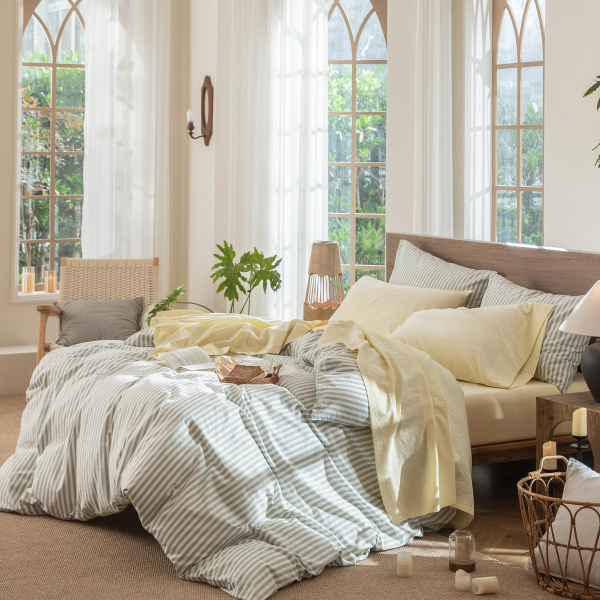 MooMee pillowcases paired with the sheet set for comfortable sleep.