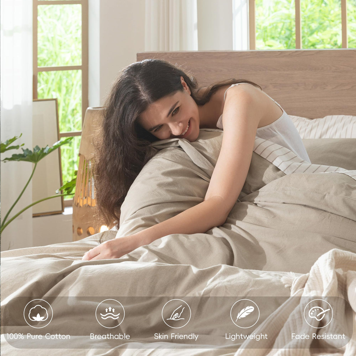 MooMee bedding on a queen arrangement demonstrates versatile, stylish bedroom appeal.