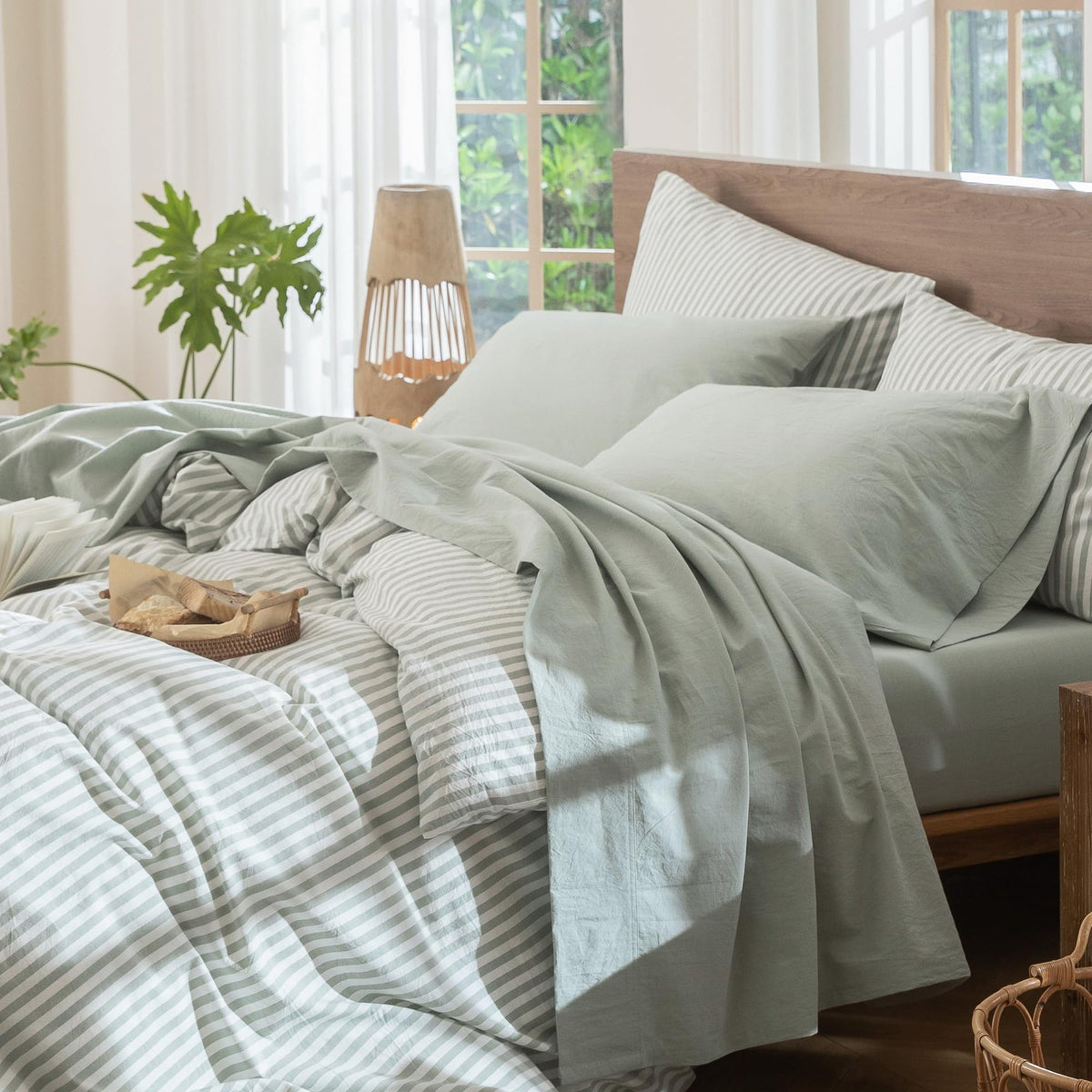 MooMee bedding sheet set washed cotton texture for breathable sleep