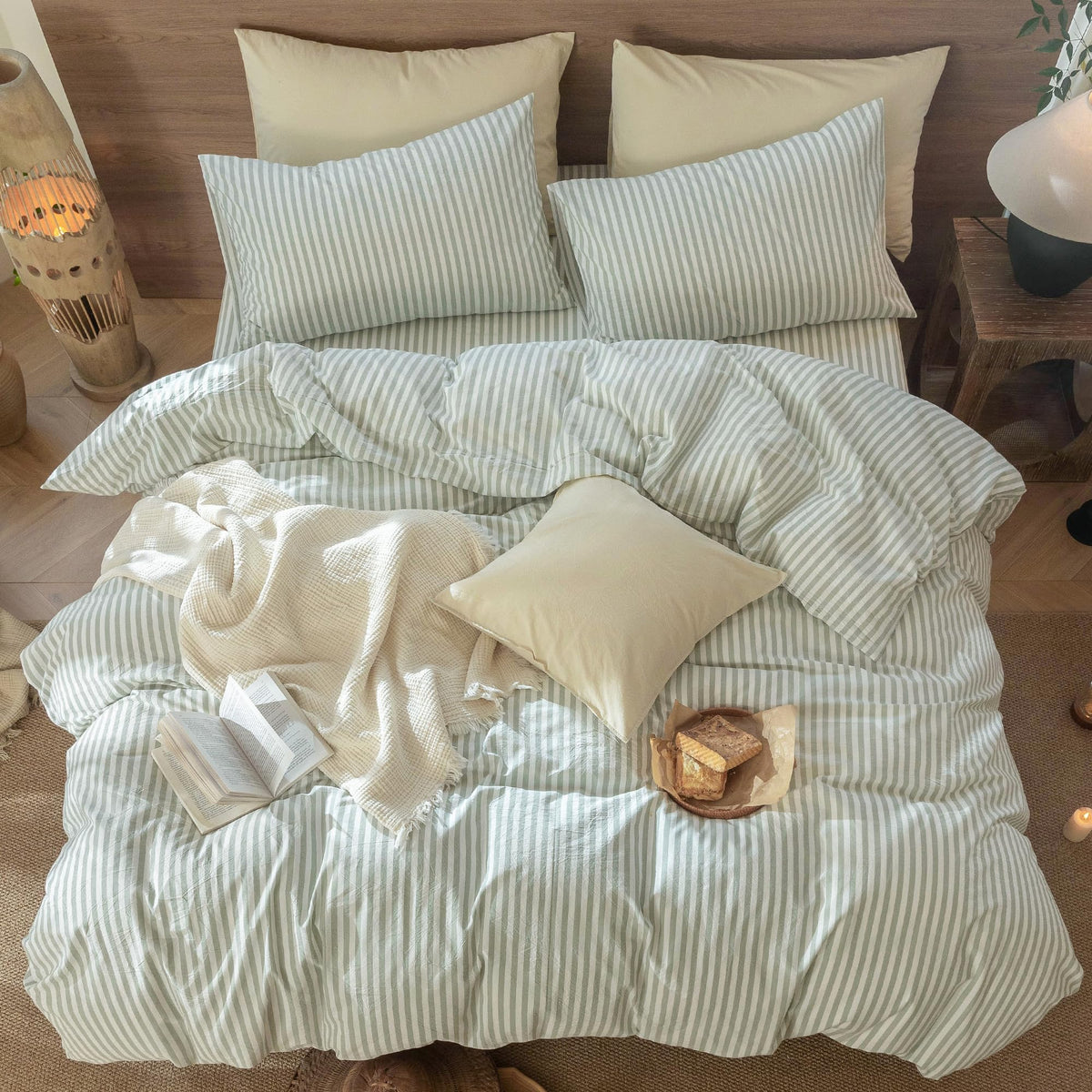 MooMee pillowcases with envelope closure simplify bed-making.