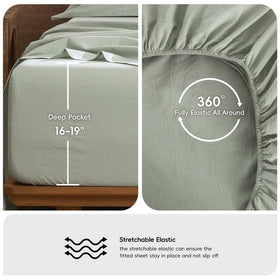 MooMee queen sheet set highlights deep pockets and full-elastic fit for easy bedding management