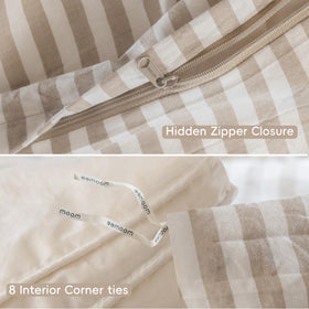 MooMee striped duvet cover styled bedroom setup for cozy appeal.