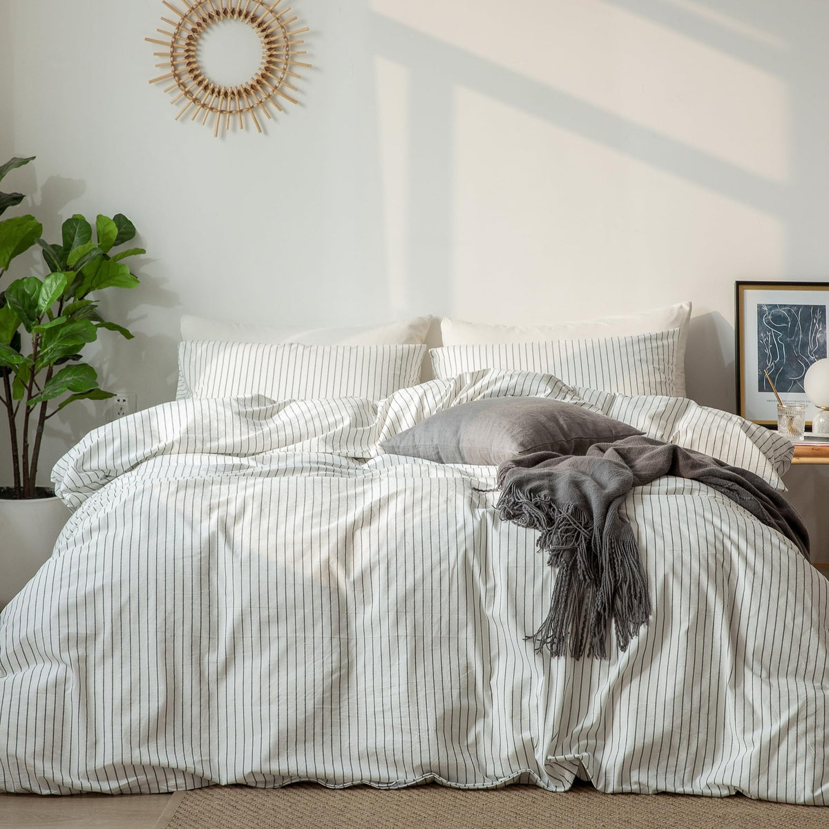 MooMee striped detail close-up highlights modern design for any bedroom