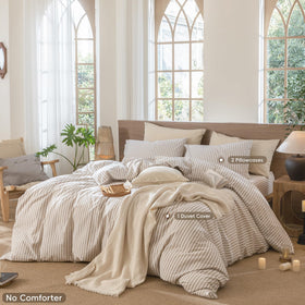 MooMee striped duvet cover linen-like weave creates a relaxed, resort-style look.