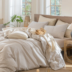 MooMee striped duvet cover queen size with secure corner details for fit.