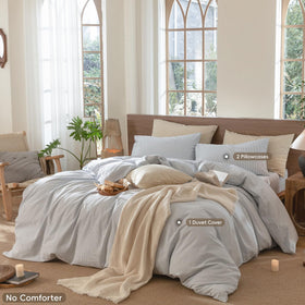 MooMee texture closeup shows linen-like softness for relaxed, resort-inspired bedding.