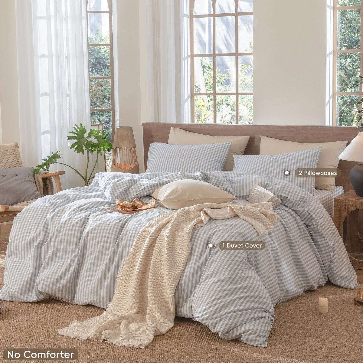 MooMee washed cotton texture offers breathable comfort and a soft, lived-in feel.