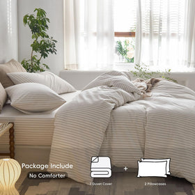 MooMee 100% washed cotton duvet cover texture like linen; soft, durable, cool in summer.