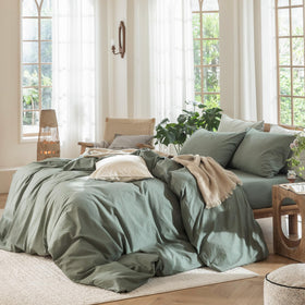 MooMee queen set packaging image shows duvet cover and two pillowcases for quick refresh.