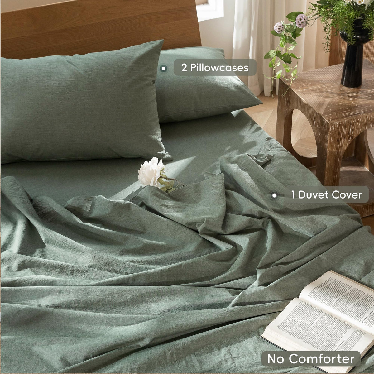 MooMee duvet cover texture closeup highlights linen-like weave for soft, breathable nights.