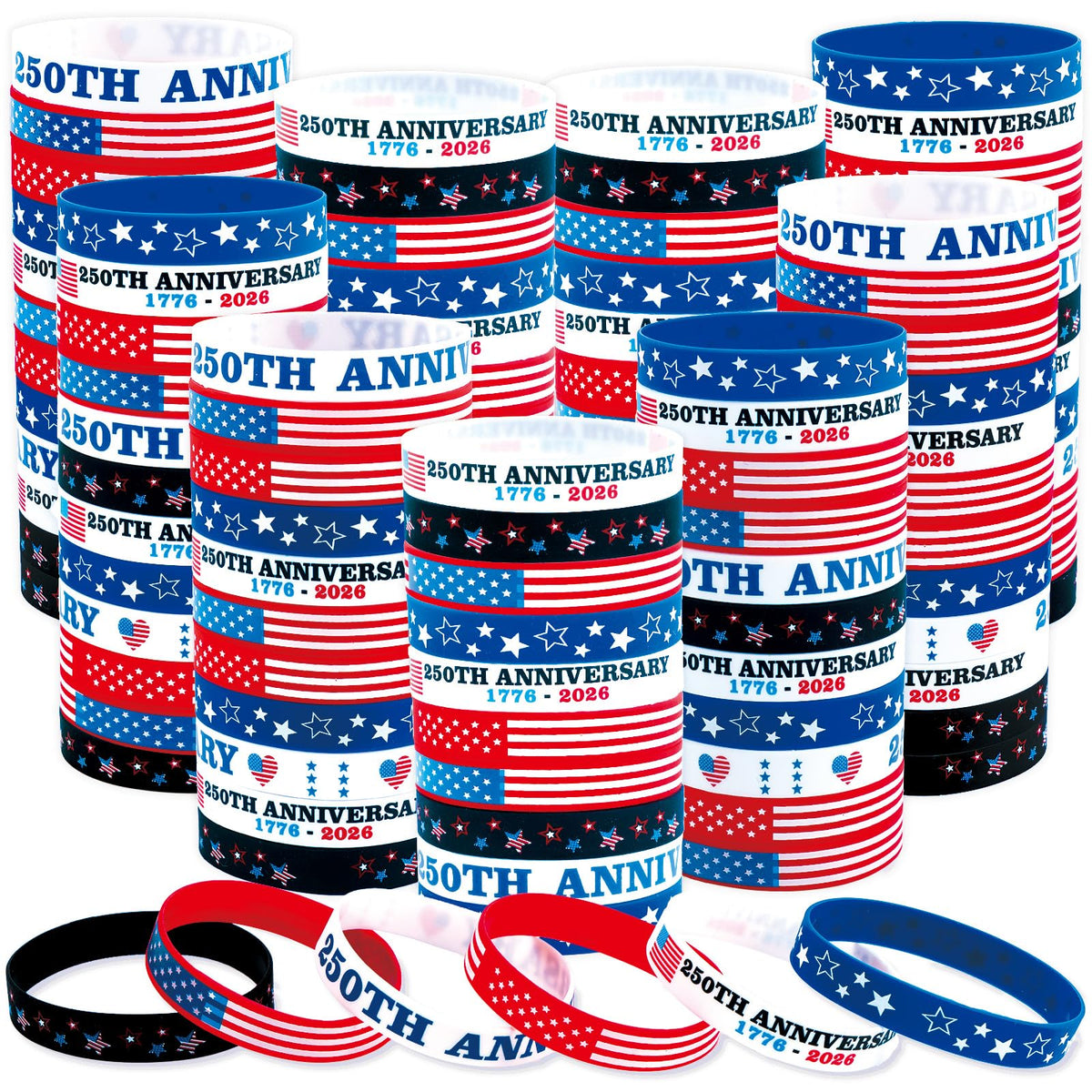 Moon Boat 100pcs patriotic silicone bracelets for Fourth of July celebrations and gifts