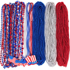 Moon Boat 72PCS patriotic necklaces in blue red white beads for 4th of July celebrations.