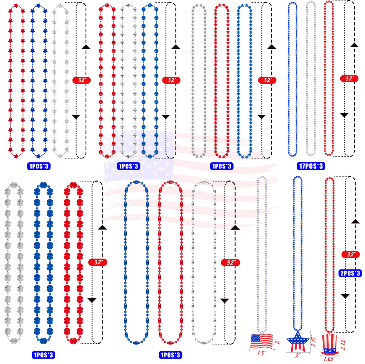 Moon Boat blue white red environmental plastic beads create lightweight party accents.