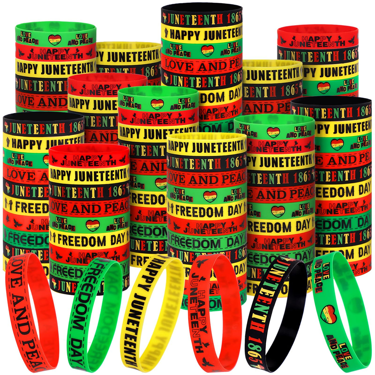 Moon Boat Juneteenth wristbands in a 144-pack for events.