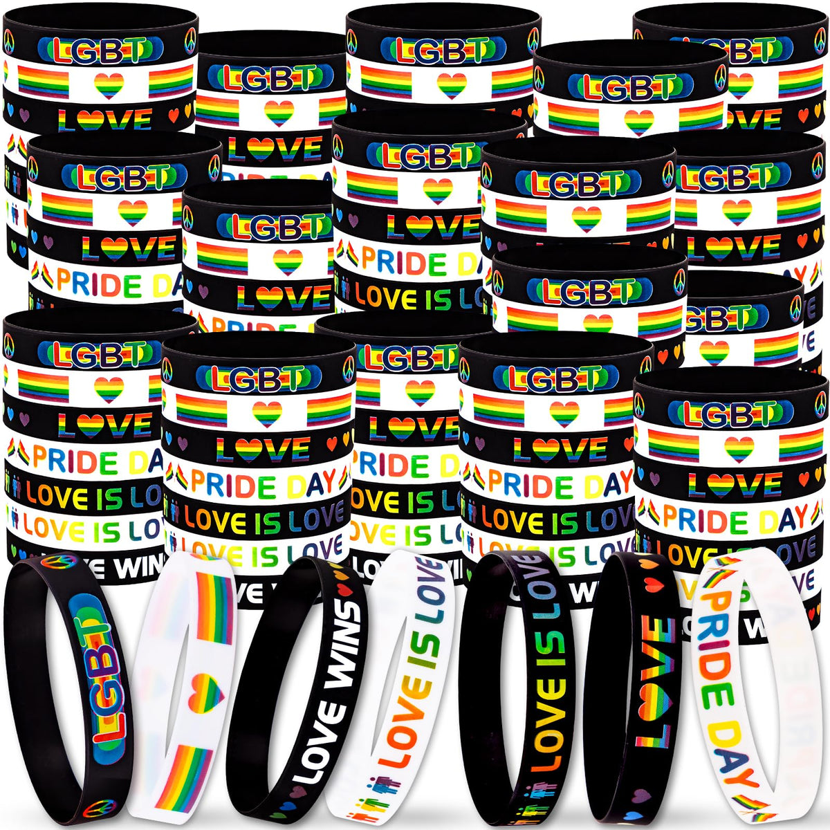 Moon Boat pride wristbands in rainbow stripes for vibrant festival visibility