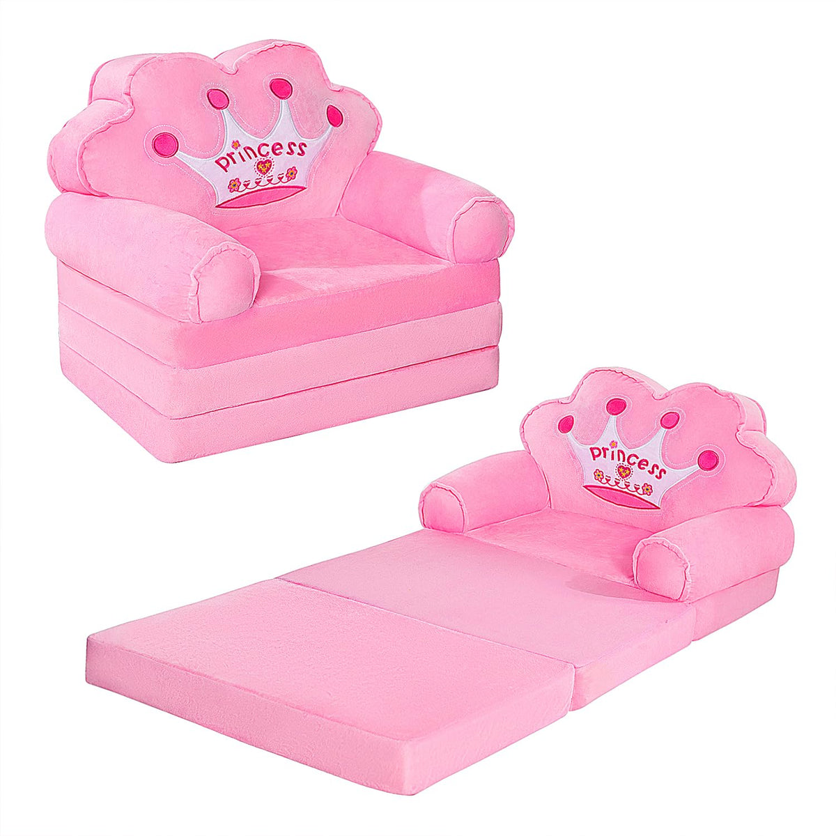 MOONBEEKI fold-out pink kid couch overview for cozy play and reading