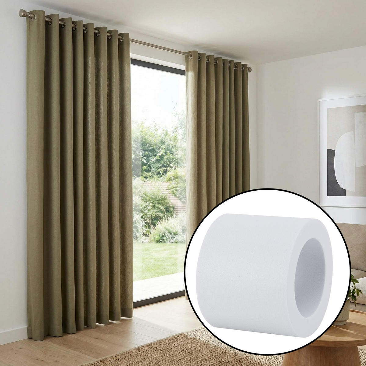 Moonoom compatibility notes for grommet curtains and standard rods.