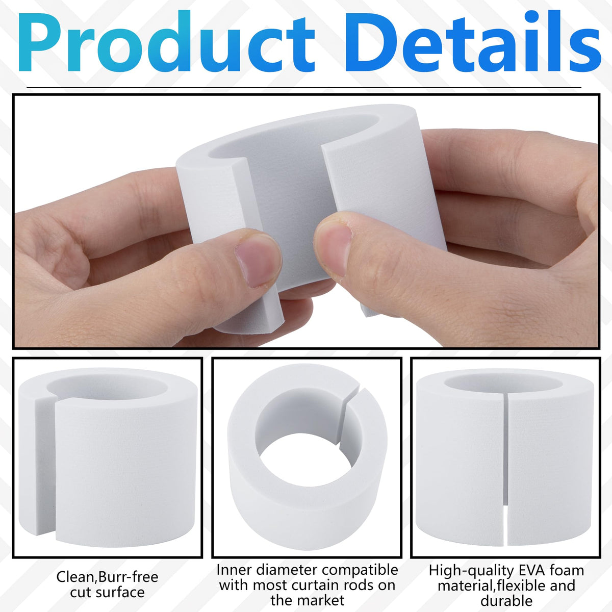 Moonoom white spacers attach to the rod to create uniform spacing across windows.