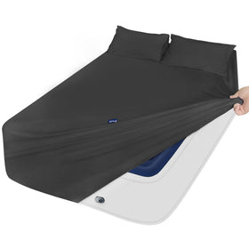 Moonsea extra-deep-pocket queen sheet set on an air mattress showing a secure fit.