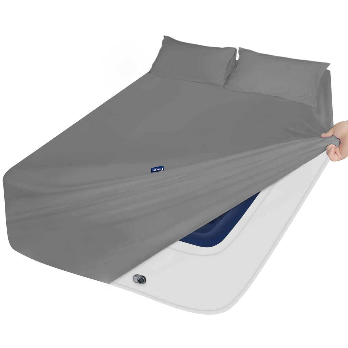 Moonsea extra deep pocket queen sheet set with side pocket fits tall mattresses.