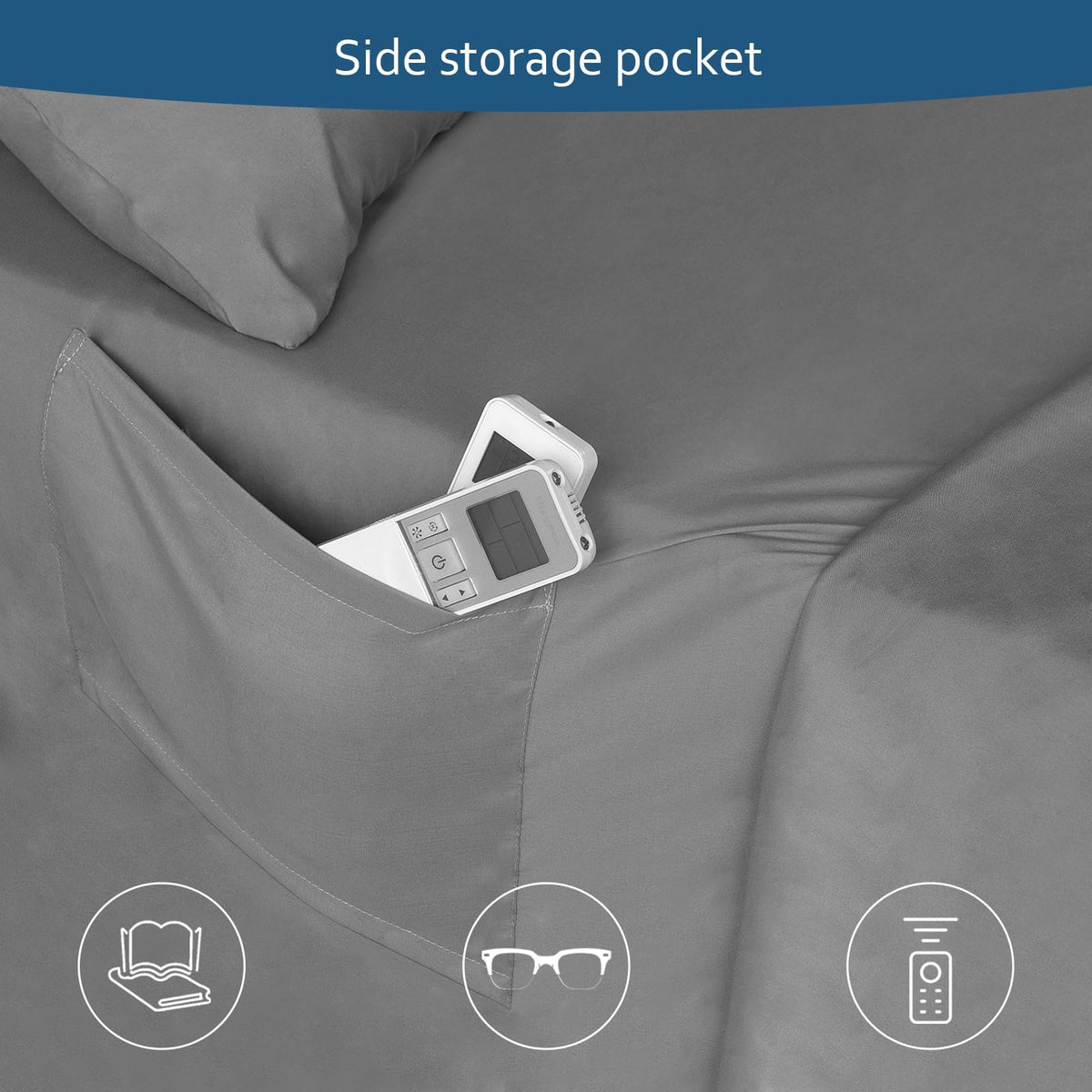 Moonsea fitted sheet with side pocket keeps remote control handy