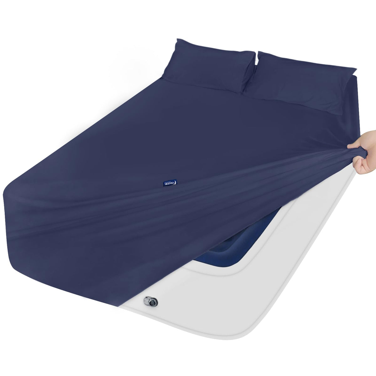 Moonsea Queen deep-pocket sheets securely fit thick air mattresses for a snug feel.
