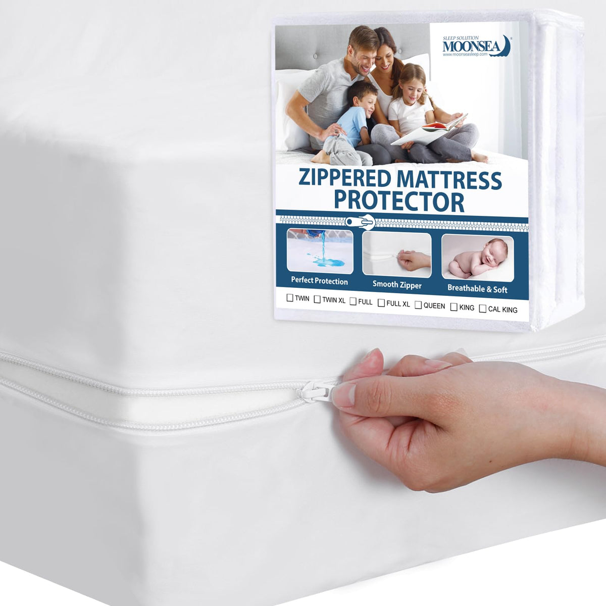 Moonsea queen mattress protector with 6-sides waterproof design for total leakage protection.