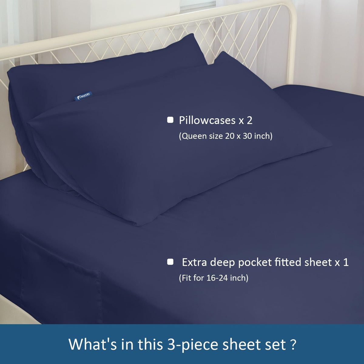 Moonsea side-pocket fitted sheet keeps remotes and phones within easy reach.