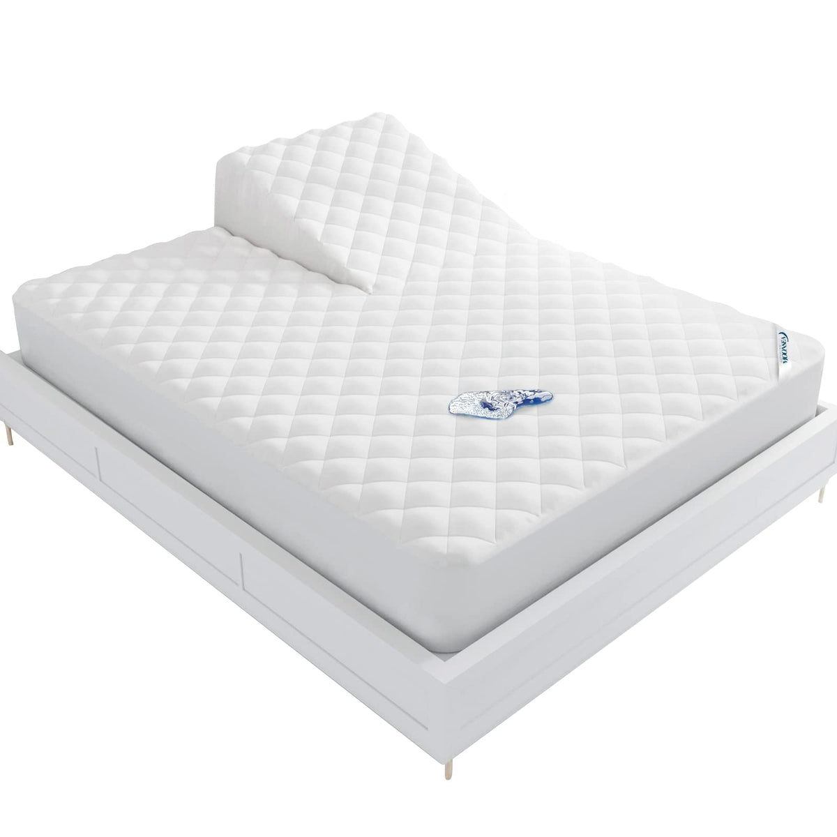 Moonsea split top king mattress pad protector with soft microfiber top, absorbing spills gently.