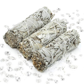 Moonwater Elixirs white sage smudge stick with full moon infusion for cleansing and balance.