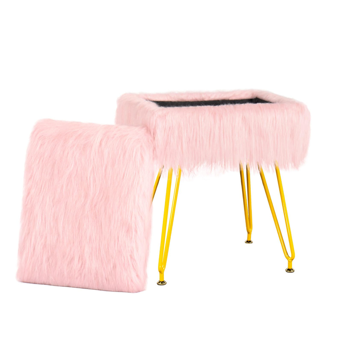 MOOWIND vanity stool with storage lid open, showing hidden space for quick organizers.