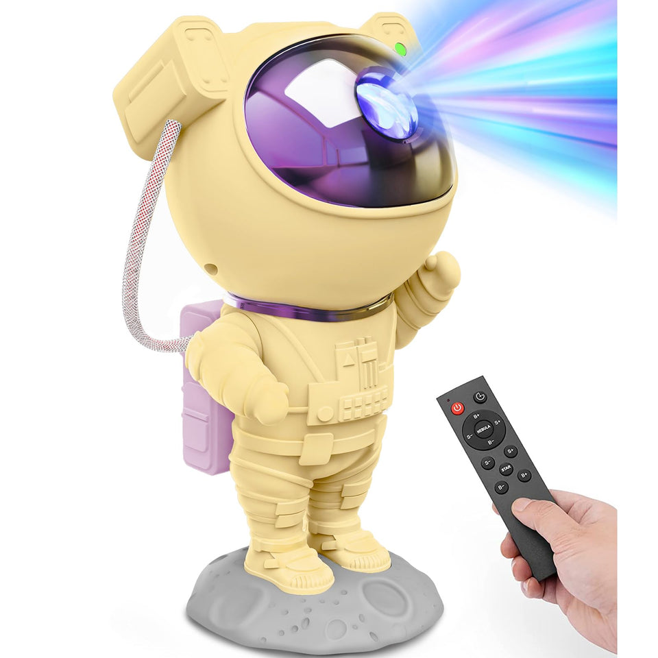 Mooyran astronaut galaxy projector displays calming nebula patterns for relaxing nights.