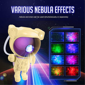 Mooyran astronaut galaxy projector creates twinkling star fields for ambient room glow.