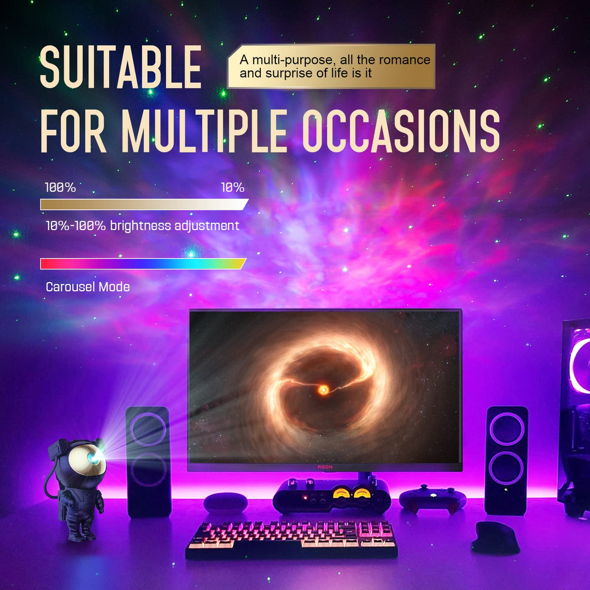 Mooyran rotating-astronaut-base offers flexible projection angles for wall displays.
