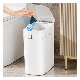MOPALL motion-sensor trash can lid opens quickly for hands-free use.