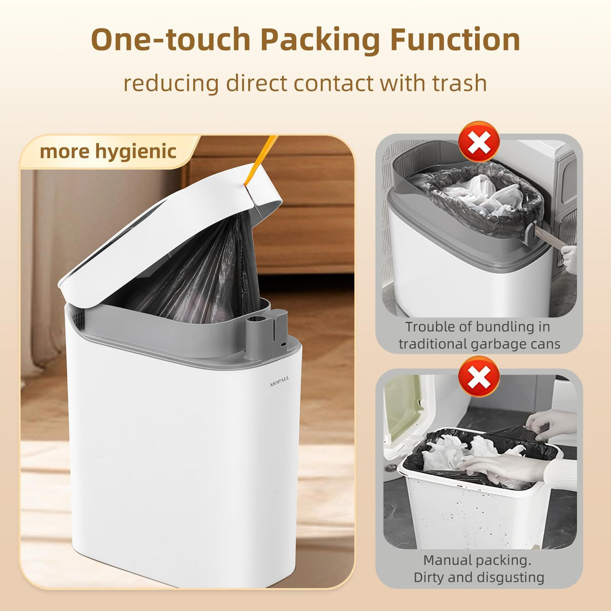 MOPALL auto-sealing bag cinch locks in odors after disposal.