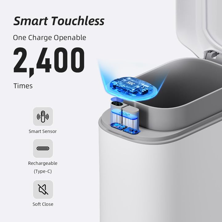 MOPALL slim touchless bin fits tight spaces like bathrooms and offices.