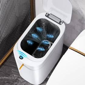 MOPUP bathroom trash can with sensor lid opens quickly for hands-free waste disposal