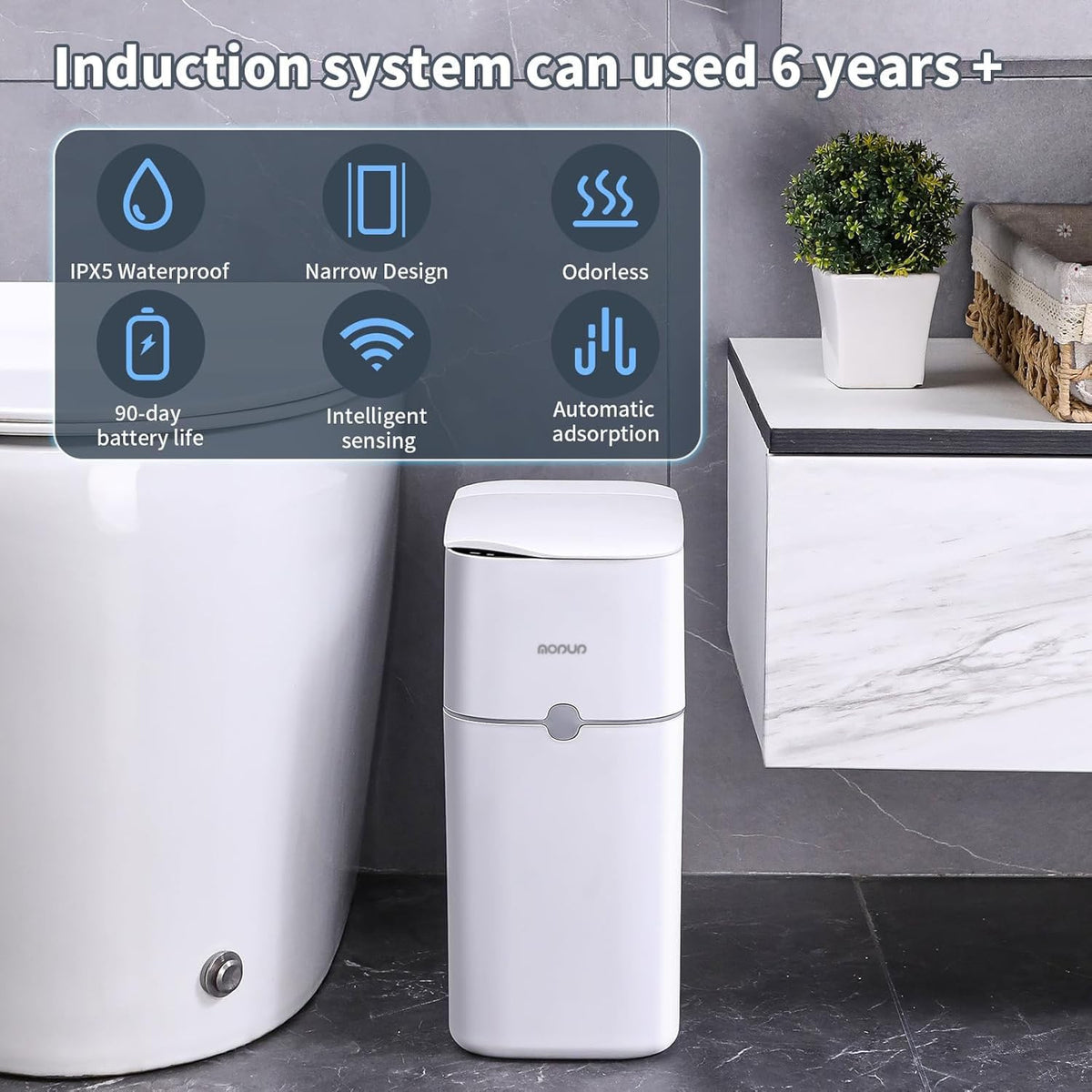 MOPUP compact bin fits neatly in corners for small spaces.