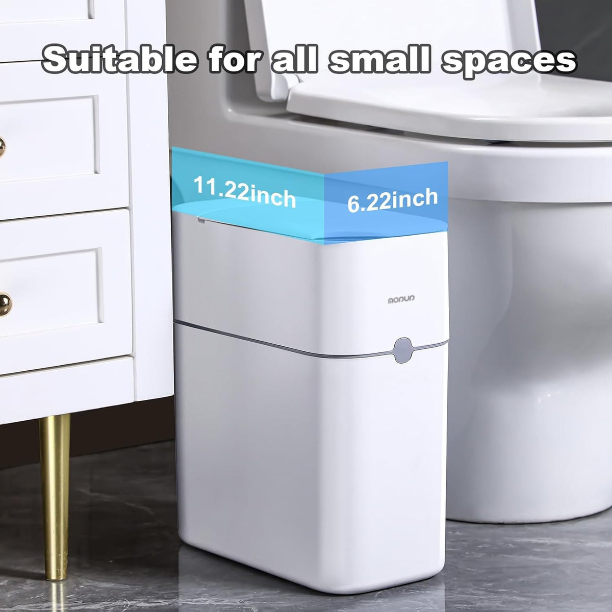 MOPUP motion-sensor trash can opens silently near sinks.