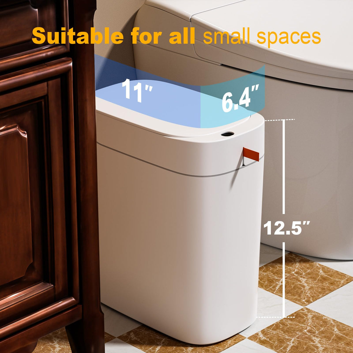 MOPUP slim white design fits narrow spaces like bathrooms