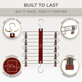 MORALVE beechwood 5-tier hangers organize closets with sturdy space-saving design.