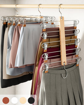MORALVE beechwood 5-tier skirt hanger with clips for durable closet organization