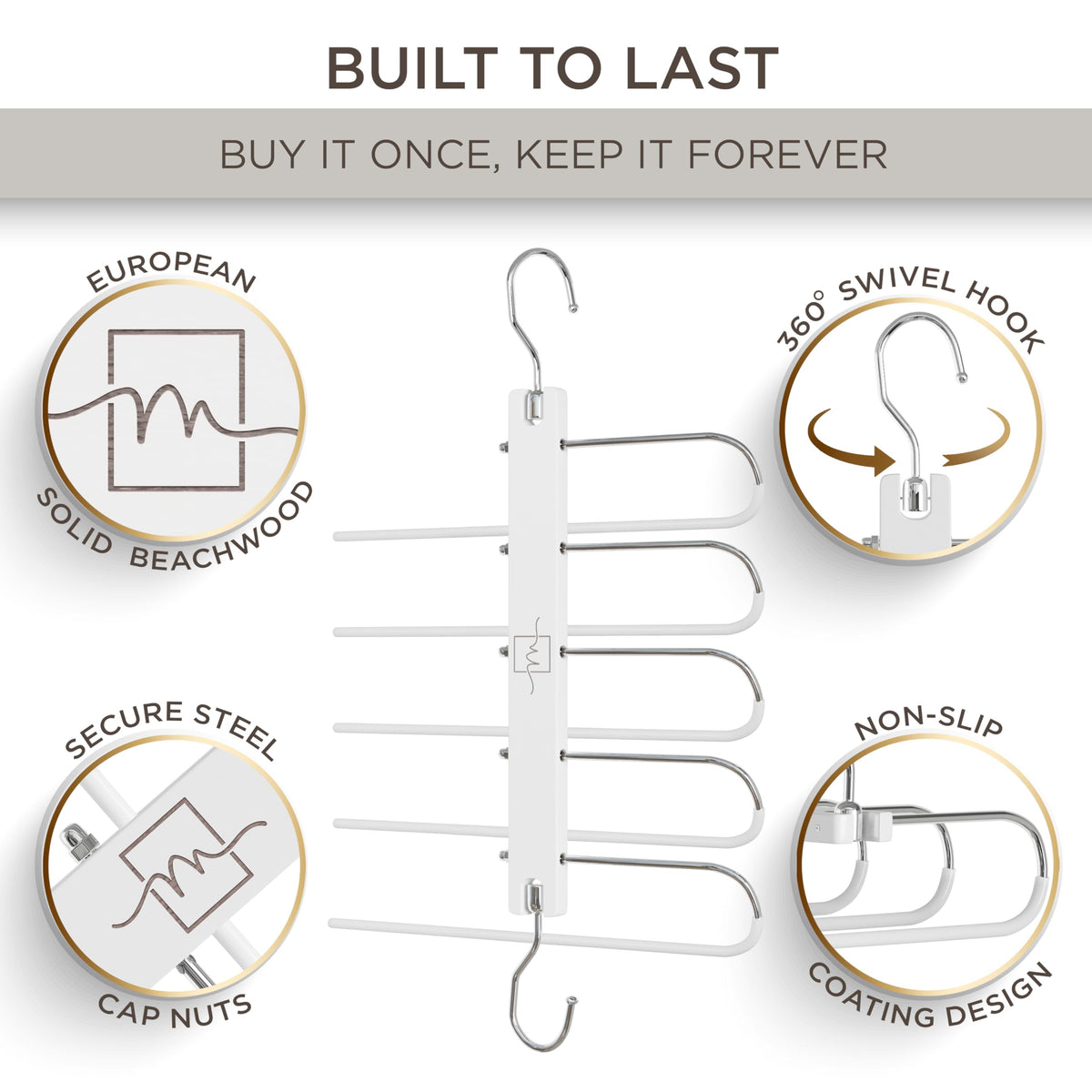 MORALVE beechwood pants hanger designed to protect fabrics