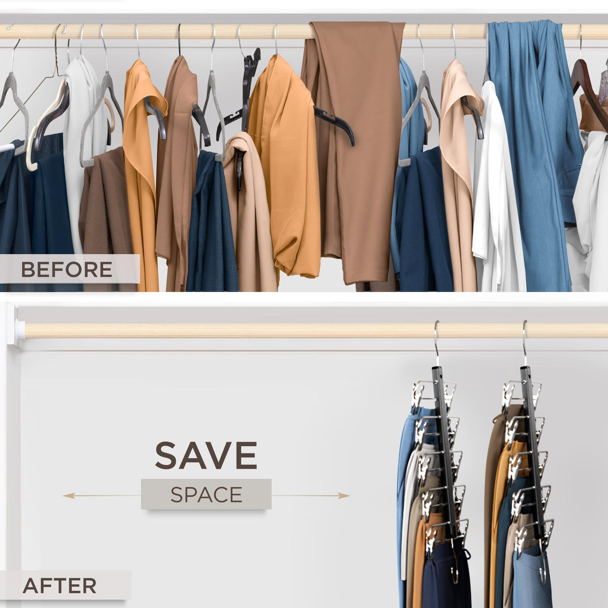 MORALVE 360-degree swivel hook enables easy access to skirts and shorts.