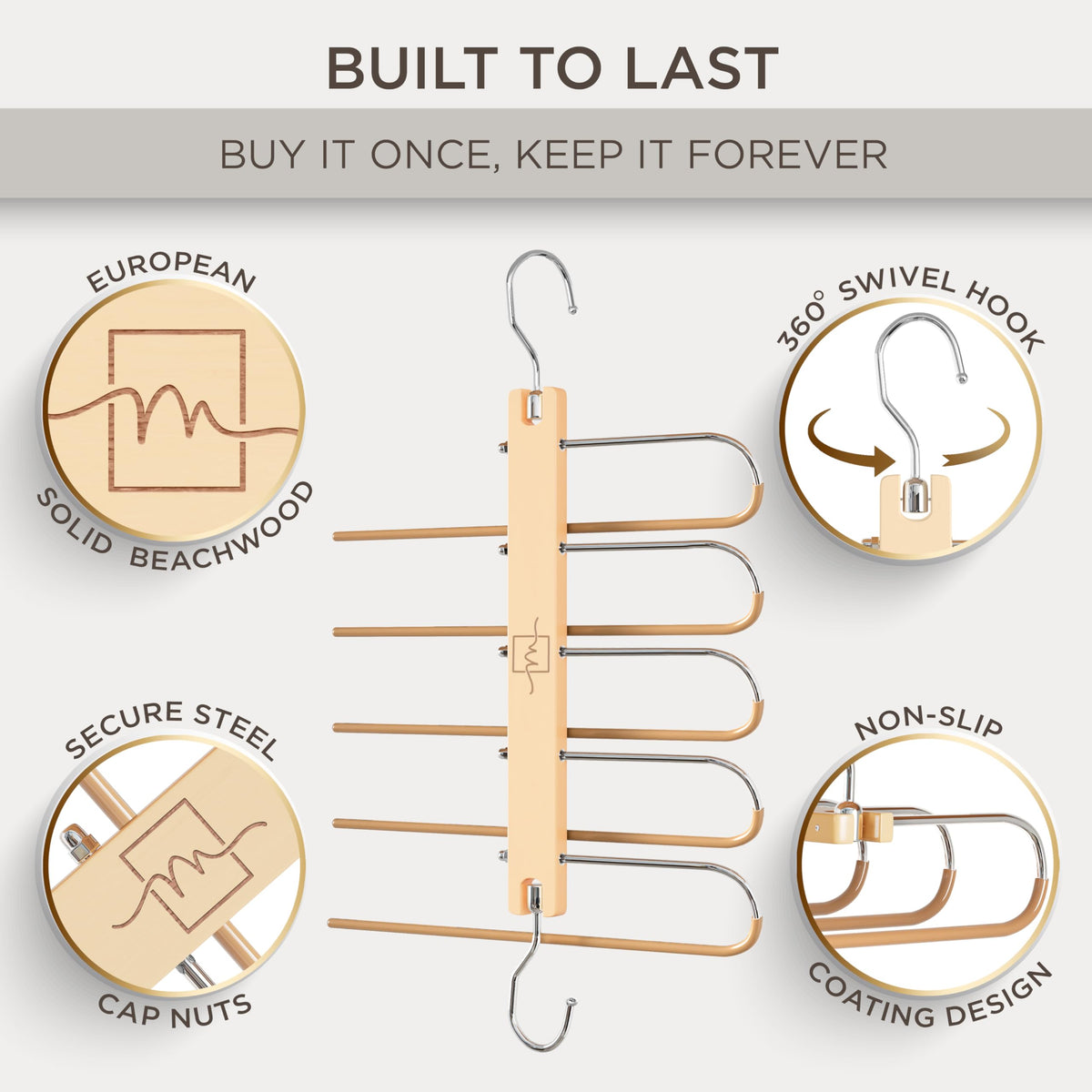 MORALVE closet organizer 4-pack hangers in beech wood for tidy wardrobes.