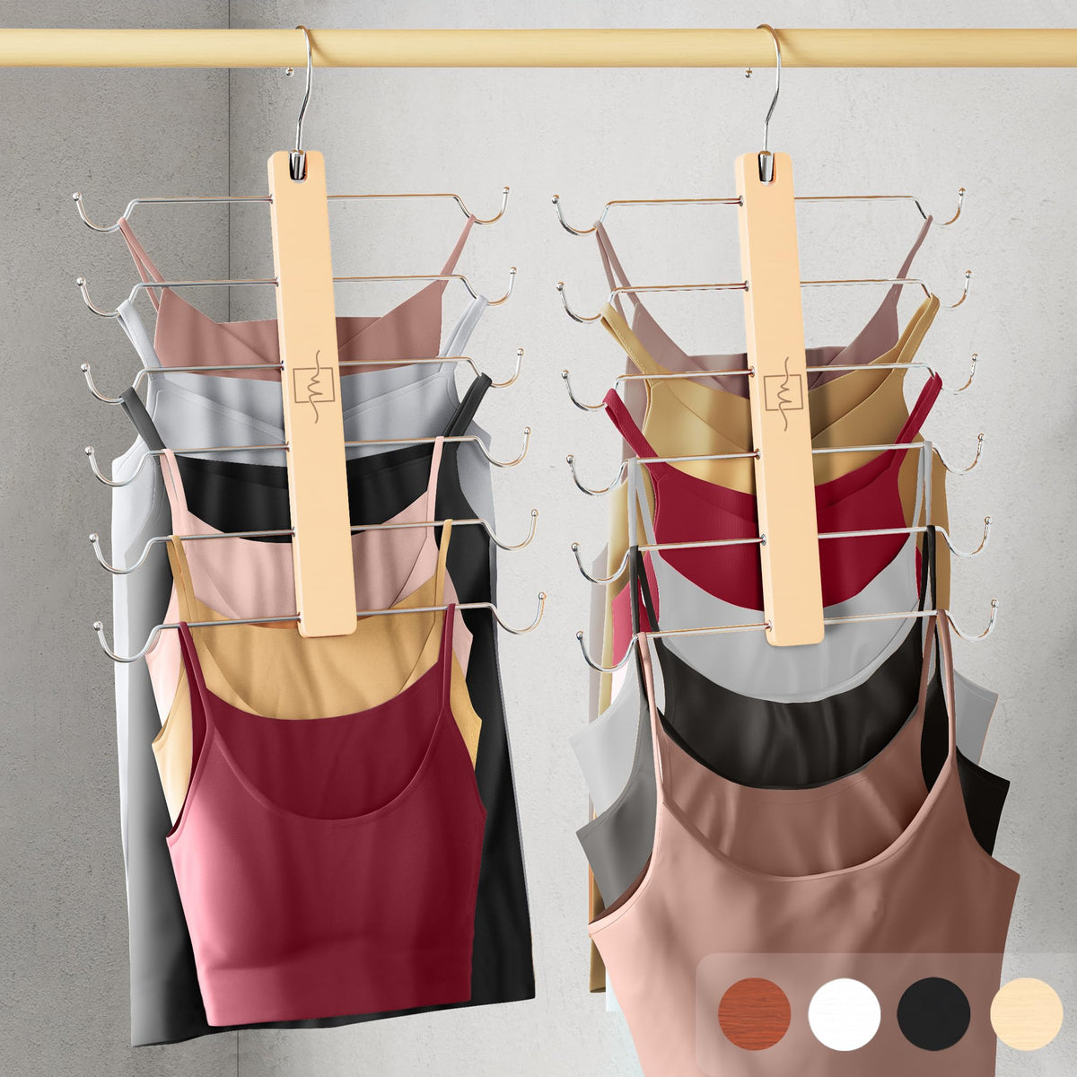 MORALVE European Beechwood tank-top hangers with 360° swivel hook for easy access