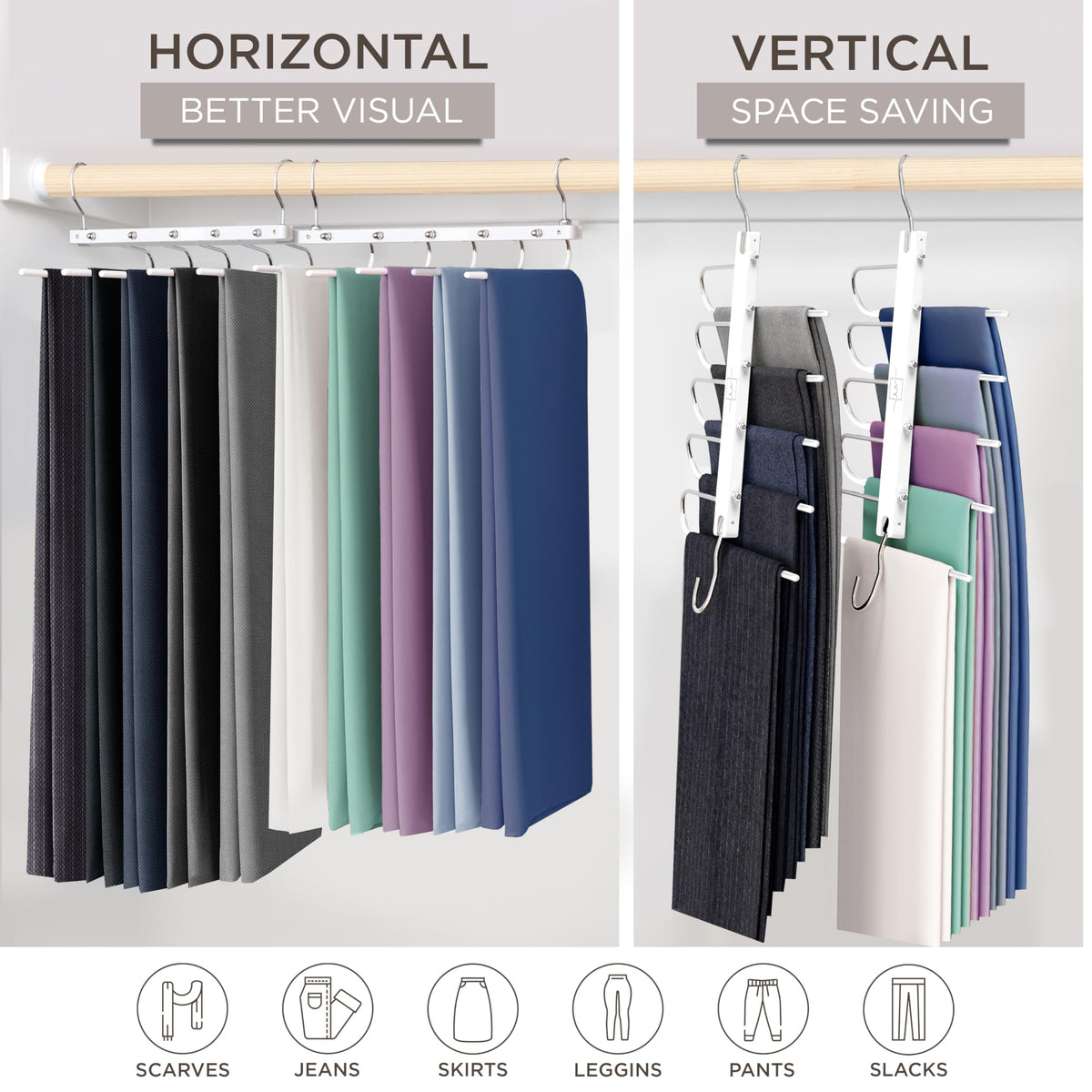 MORALVE five-tier pants hanger keeps outfits organized and reachable